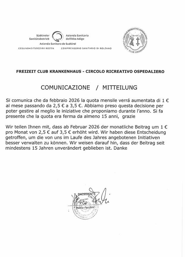 Comunicazione aumento quota